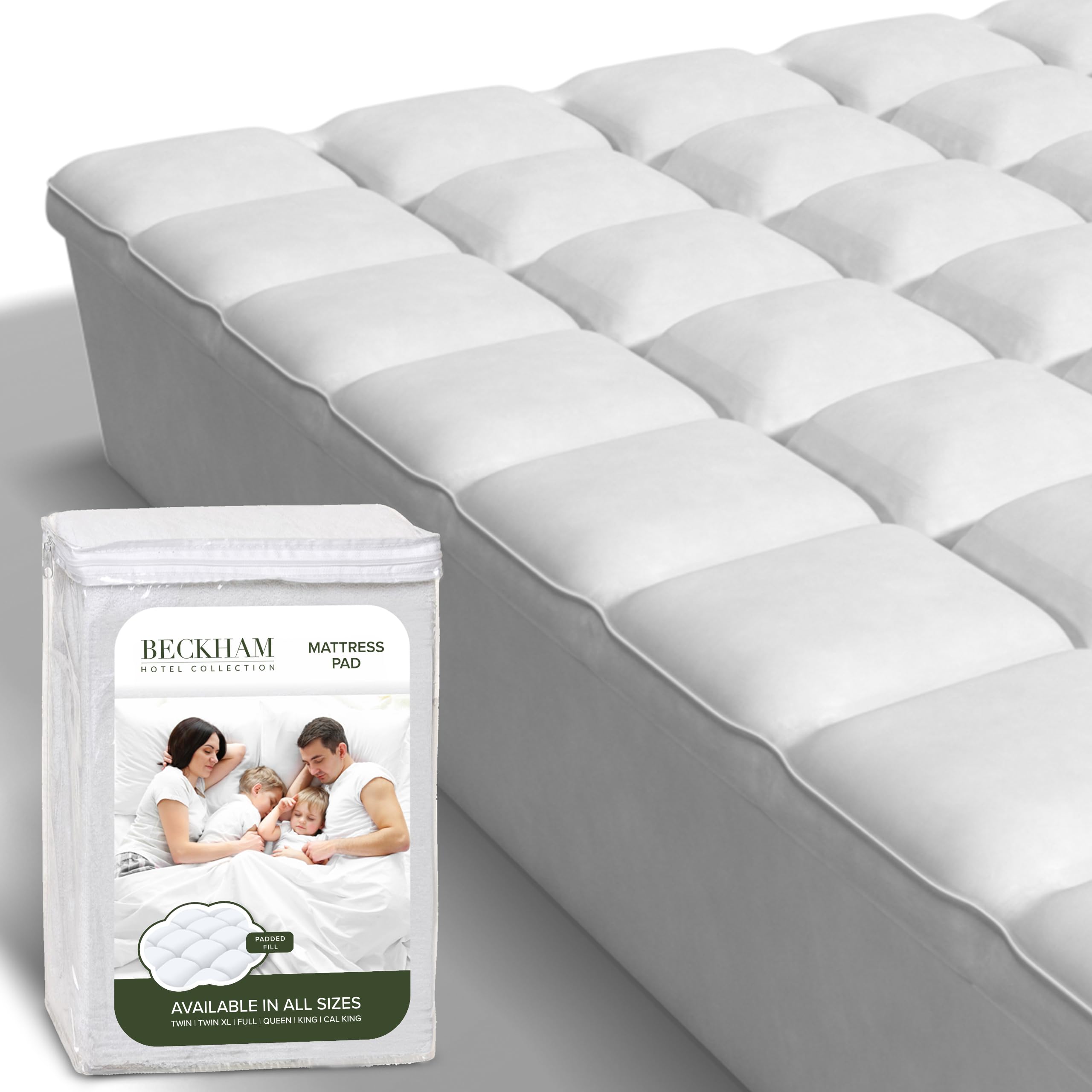 Beckham Hotel Collection Twin Size Hybrid Mattress Protector & Pad - Extra Padded, Thick, Plush, & Fitted Mattress Topper For Be